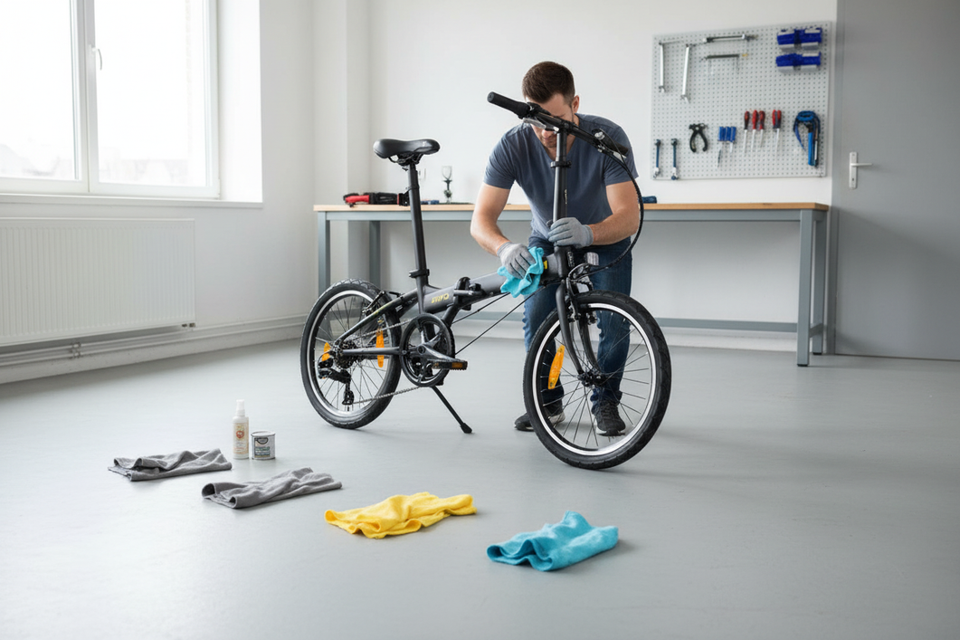 HIT D6 - Black Dahon HIT D6 compact folding bike with yellow branding and orange reflectors.