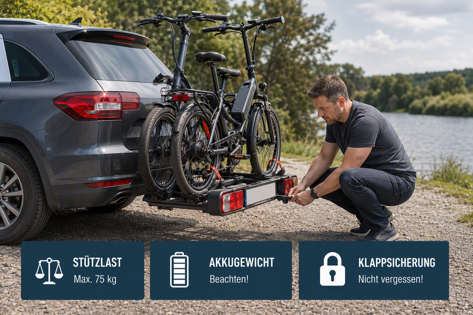 Compact E-Bikes auf dem Pkw-Kupplungsträger: Stützlast, Akkugewicht und Klappsicherung cover
